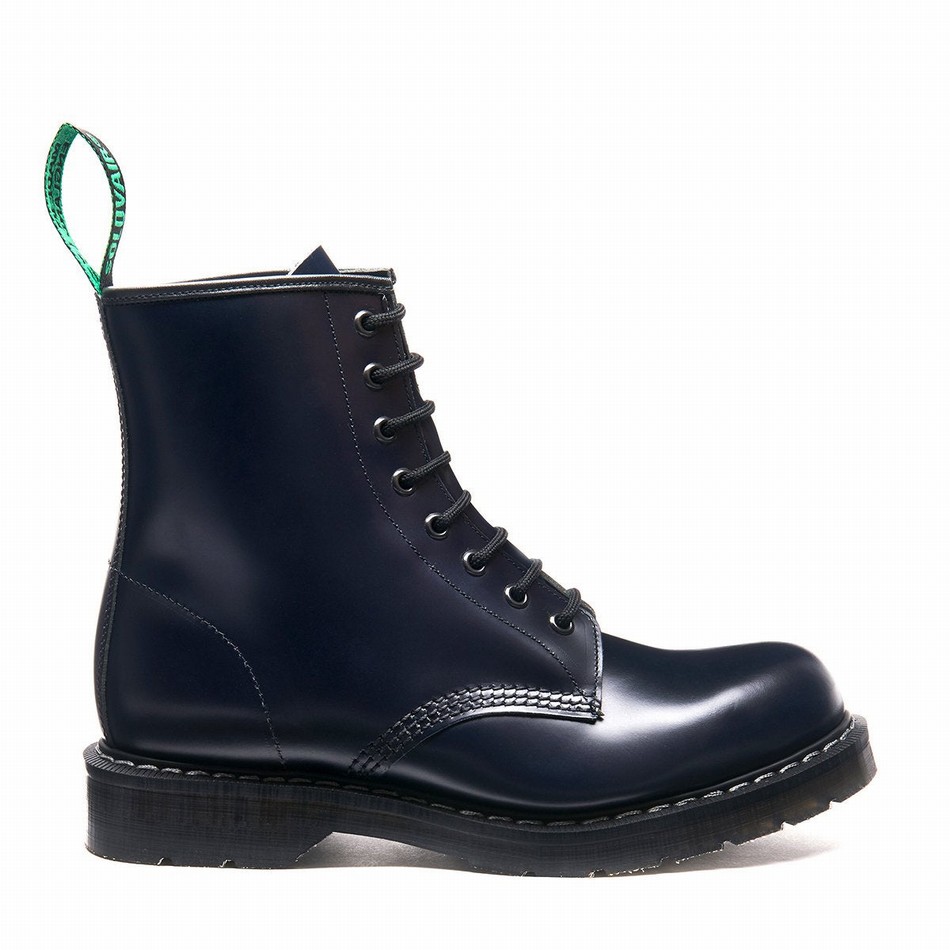 Solovair Hi-Shine 8 Eye Derby Støvler Herre Mørkeblå | S8-551-NV-G-035