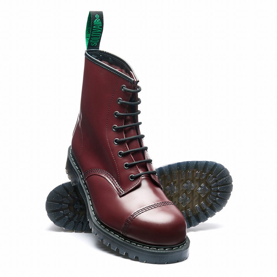 Solovair Hi-Shine 8 Eye Steel Toe Derby Støvler Herre Rød | SC8-1550-CR-G-065