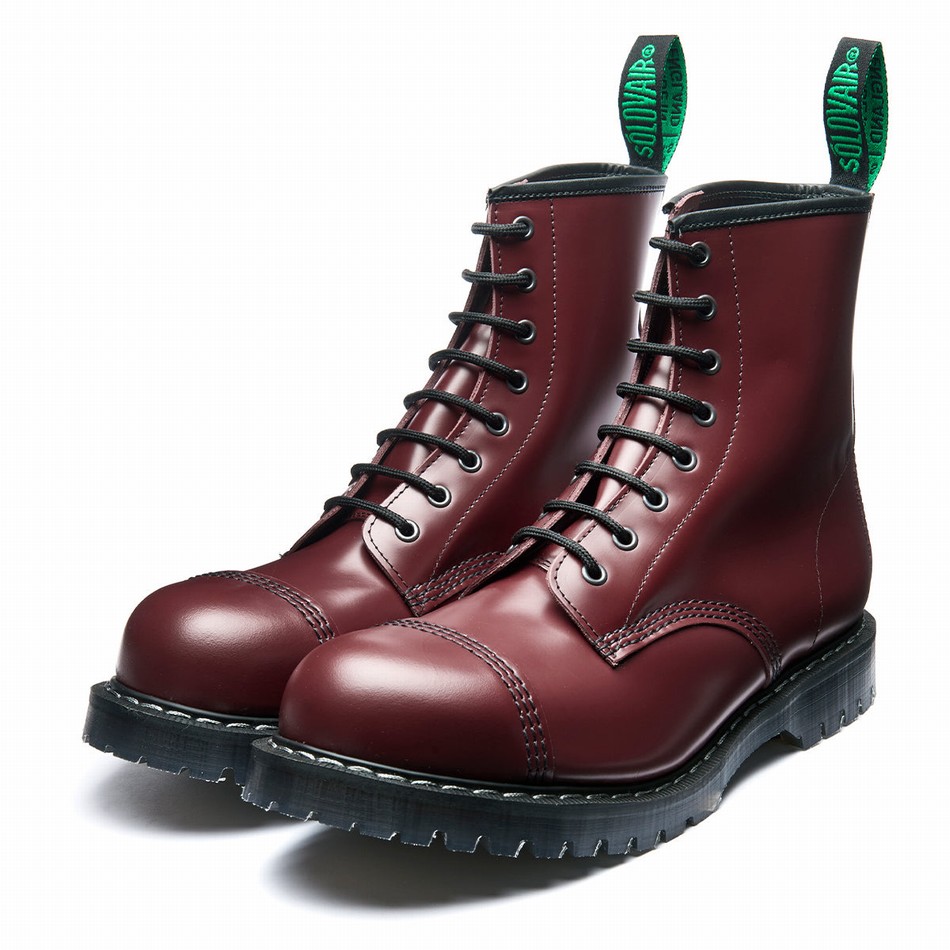 Solovair Hi-Shine 8 Eye Steel Toe Derby Støvler Herre Rød | SC8-1550-CR-G-065