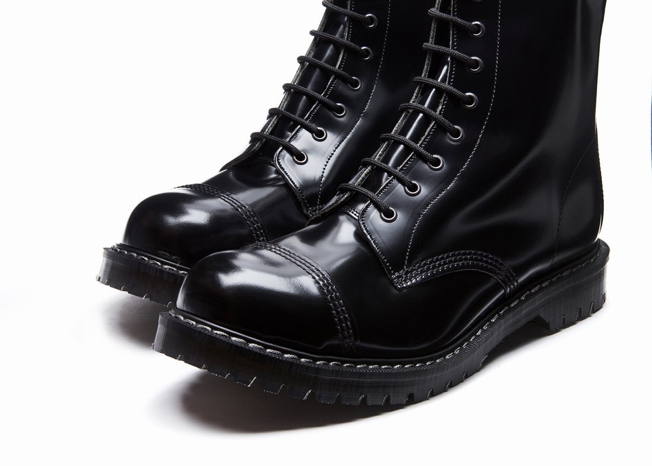 Solovair Hi-Shine 8 Eye Steel Toe Derby Støvler Herre Sort | SC8-1550-BK-G-070