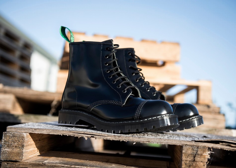 Solovair Hi-Shine 8 Eye Steel Toe Derby Støvler Herre Sort | SC8-1550-BK-G-070