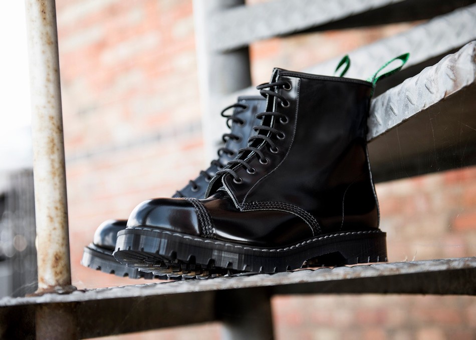 Solovair Hi-Shine 8 Eye Steel Toe Derby Støvler Herre Sort | SC8-1550-BK-G-070