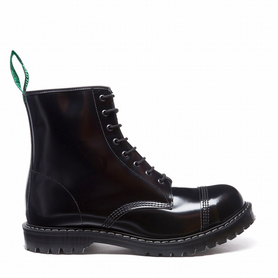 Solovair Hi-Shine 8 Eye Steel Toe Derby Støvler Herre Sort | SC8-1550-BK-G-070