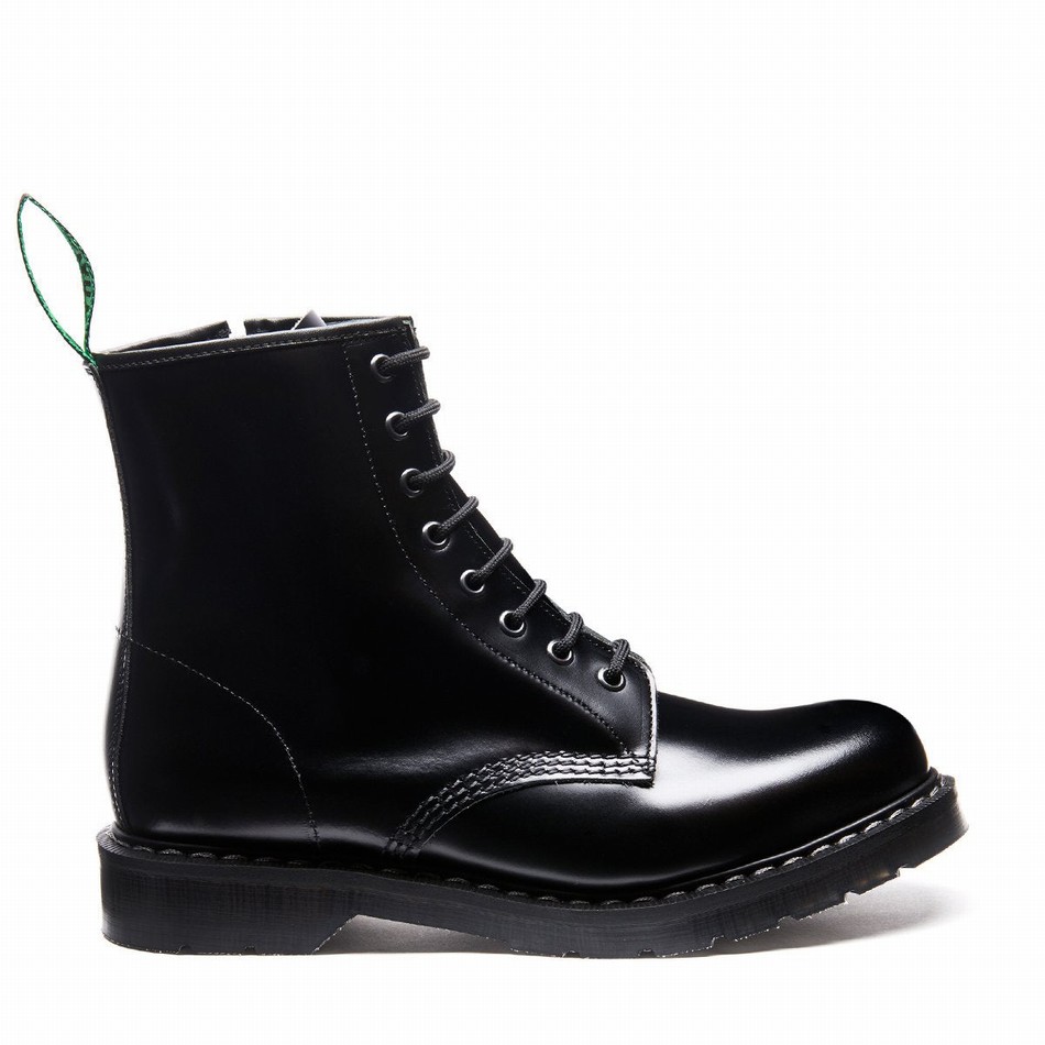 Solovair Hi-Shine 8 Eye Zip Derby Støvler Herre Sort | S8-551-BK-ZIP-G-040