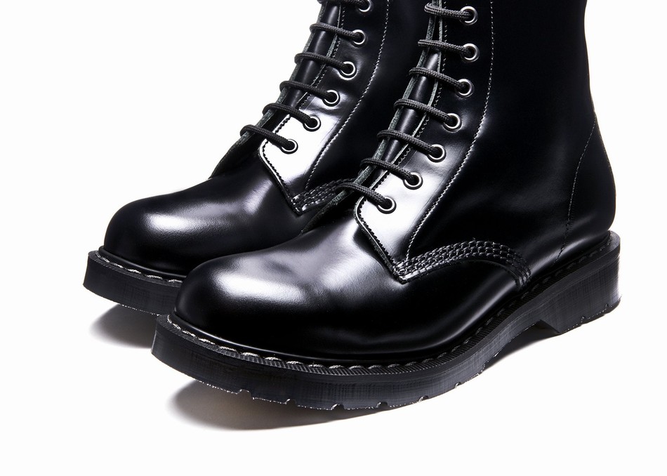 Solovair Hi-Shine 8 Eye Zip Derby Støvler Herre Sort | S8-551-BK-ZIP-G-040