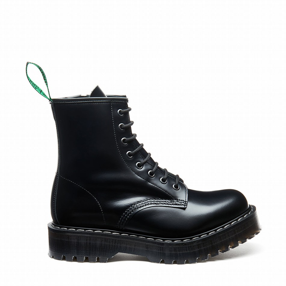 Solovair Hi-Shine 8 Eye Zipped Platform Derby Støvler Herre Sort | S8-551-BK-ZIP-HIGH-G-030