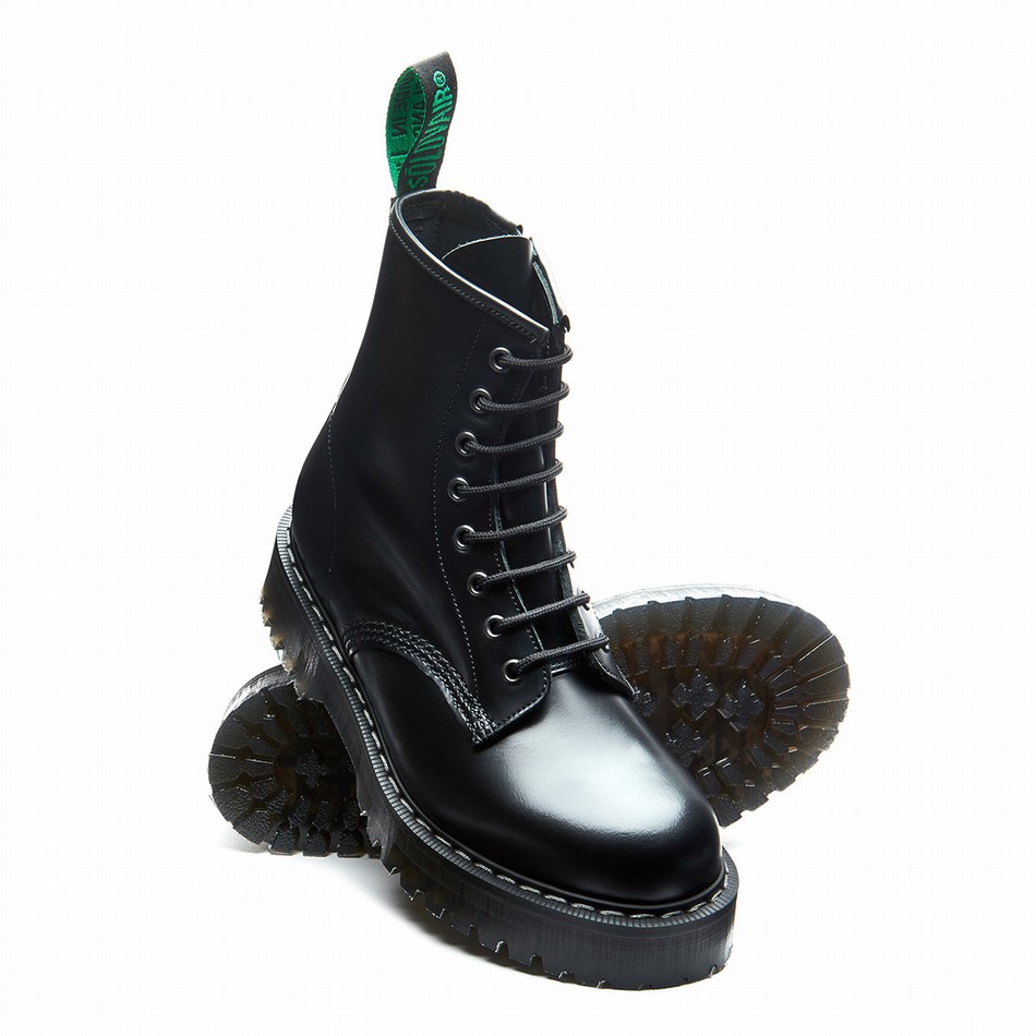 Solovair Hi-Shine 8 Eye Zipped Platform Derby Støvler Herre Sort | S8-551-BK-ZIP-HIGH-G-030