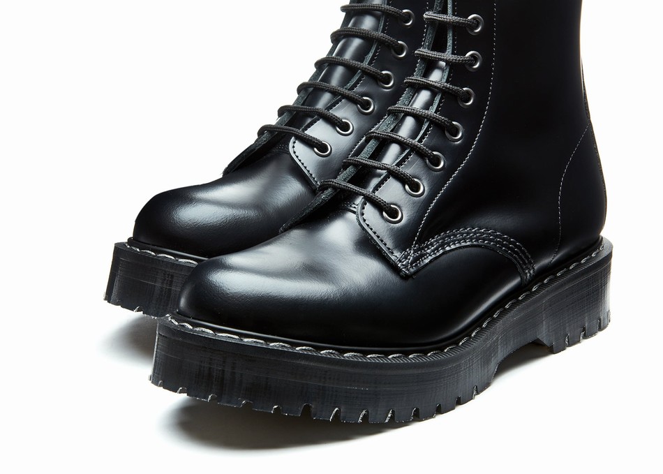 Solovair Hi-Shine 8 Eye Zipped Platform Derby Støvler Herre Sort | S8-551-BK-ZIP-HIGH-G-030