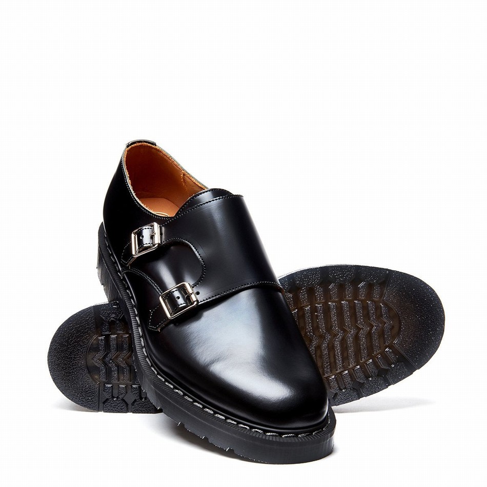 Solovair Hi-Shine Double Buckle Monksko Herre Sort | S0-157-BK-G-030