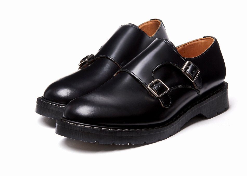 Solovair Hi-Shine Double Buckle Monksko Herre Sort | S0-157-BK-G-030