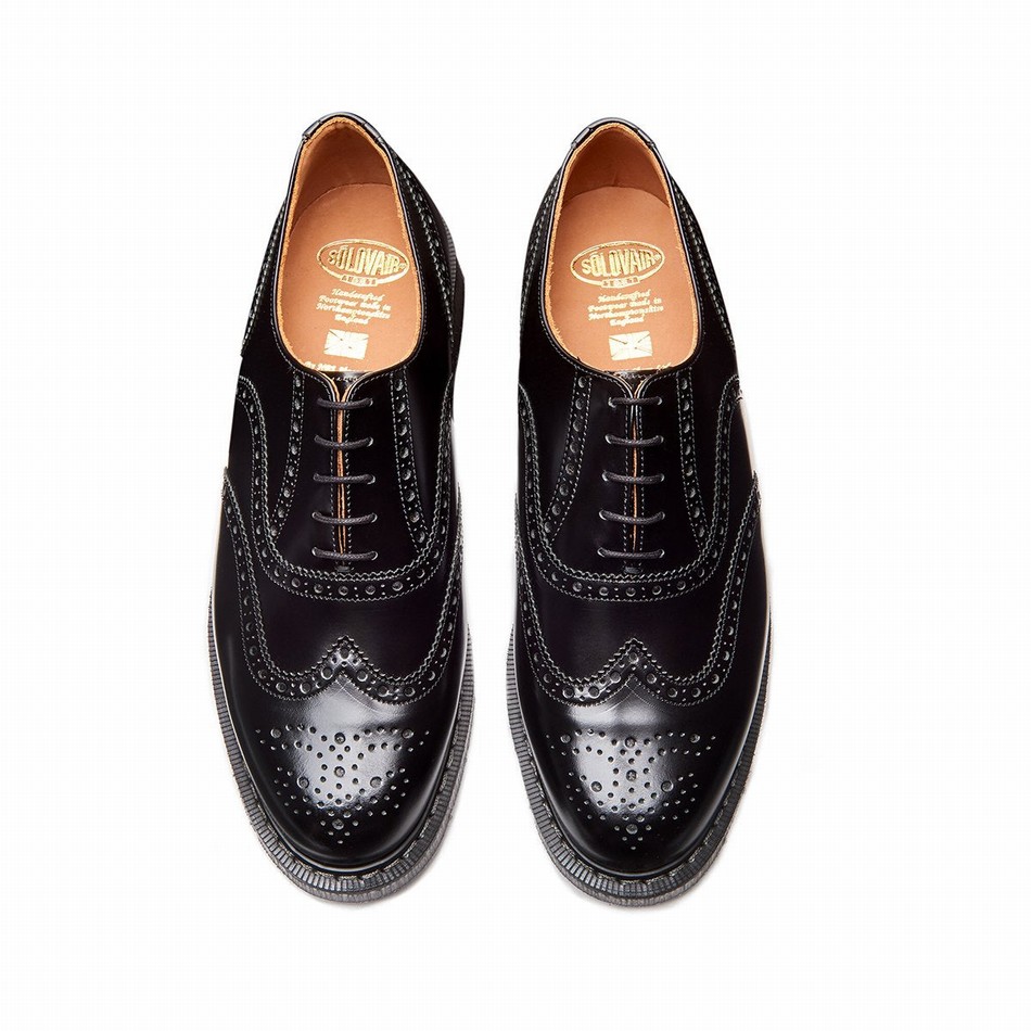 Solovair Hi-Shine English Brogue Sko Dame Sort | S5-811-BK-G-030