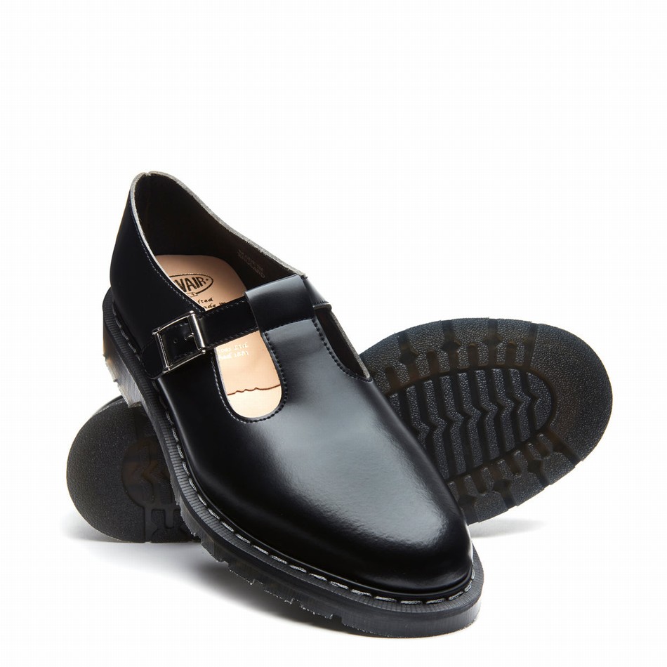 Solovair Hi-Shine Mary Jane Sko Dame Sort | S0-393-BK-G-030