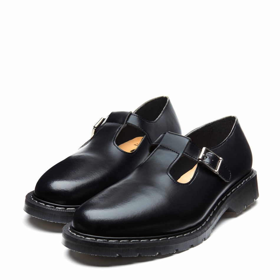 Solovair Hi-Shine Mary Jane Sko Dame Sort | S0-393-BK-G-030