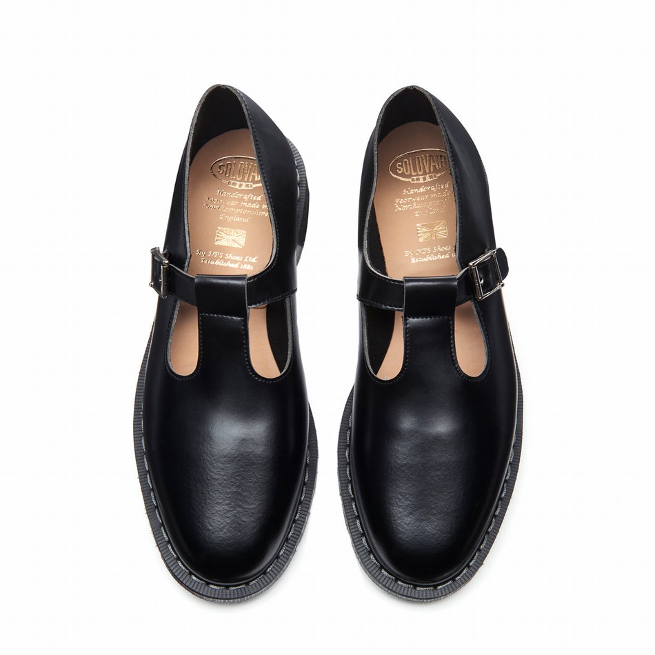 Solovair Hi-Shine Mary Jane Sko Dame Sort | S0-393-BK-G-030