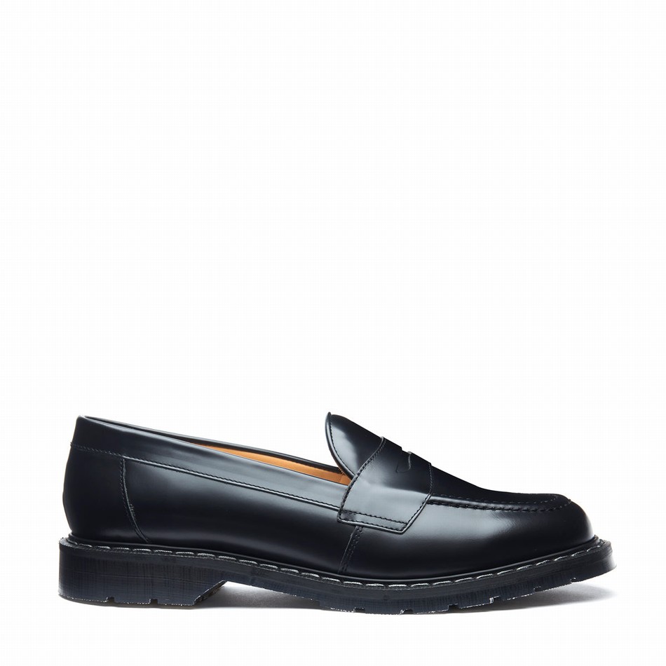 Solovair Hi-Shine Penny Loafers Dame Sort | S0-970-BK-G-030