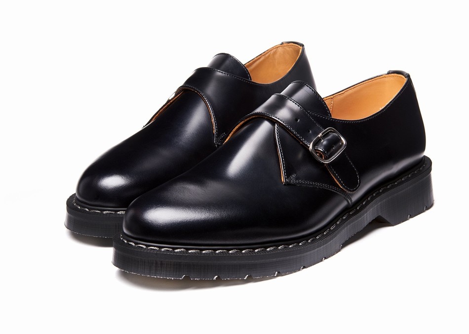 Solovair Hi-Shine Single Buckle Monksko Dame Sort | S0-060-BK-G-030