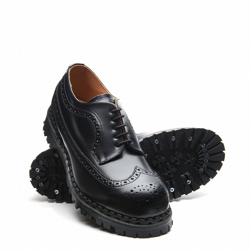 Solovair Hi-Shine Steel Toe American Brogue Sko Dame Sort | GF5-1812-BK-040