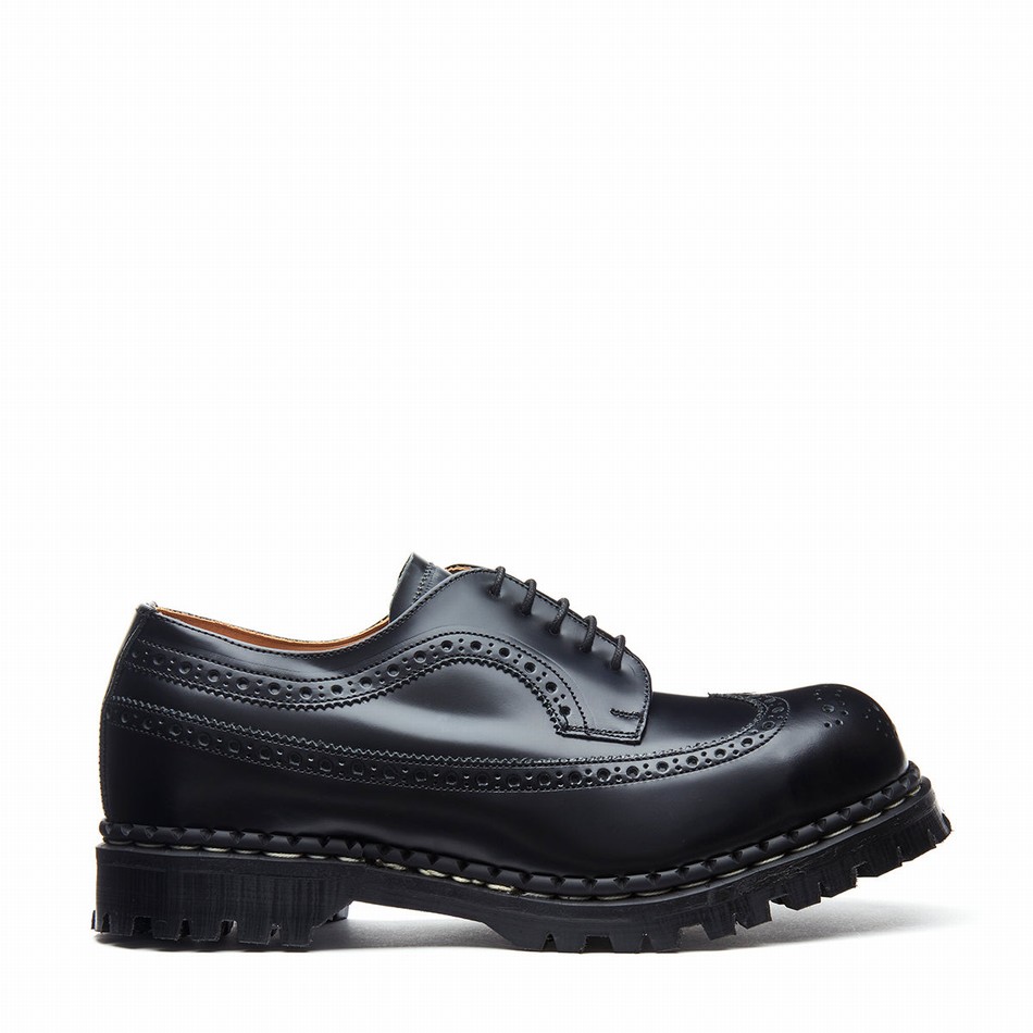 Solovair Hi-Shine Steel Toe American Brogue Sko Dame Sort | GF5-1812-BK-040