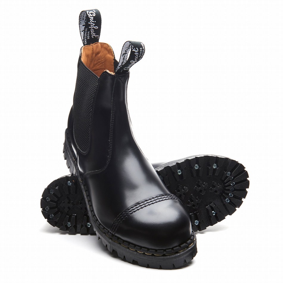 Solovair Hi-Shine Steel Toe Capped Dealer Støvler Herre Sort | GF0-1910-BK-040