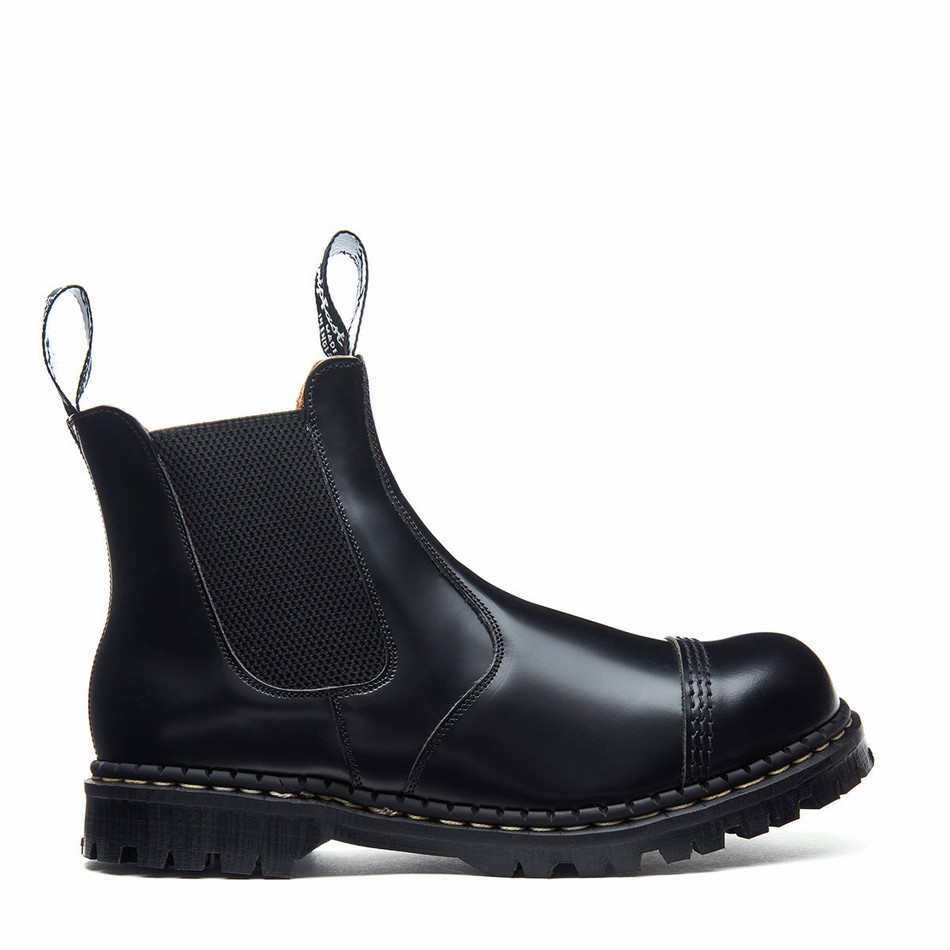 Solovair Hi-Shine Steel Toe Capped Dealer Støvler Herre Sort | GF0-1910-BK-040