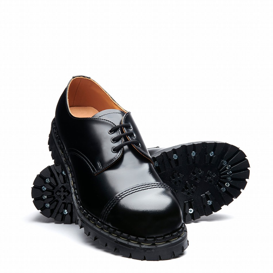 Solovair Hi-Shine Steel Toe Capped Gibson Sko Dame Sort | GF3-1370-BK-030