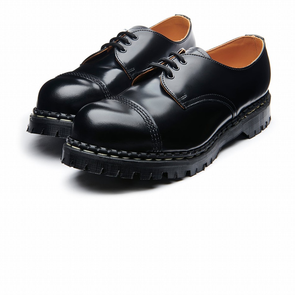 Solovair Hi-Shine Steel Toe Capped Gibson Sko Dame Sort | GF3-1370-BK-030