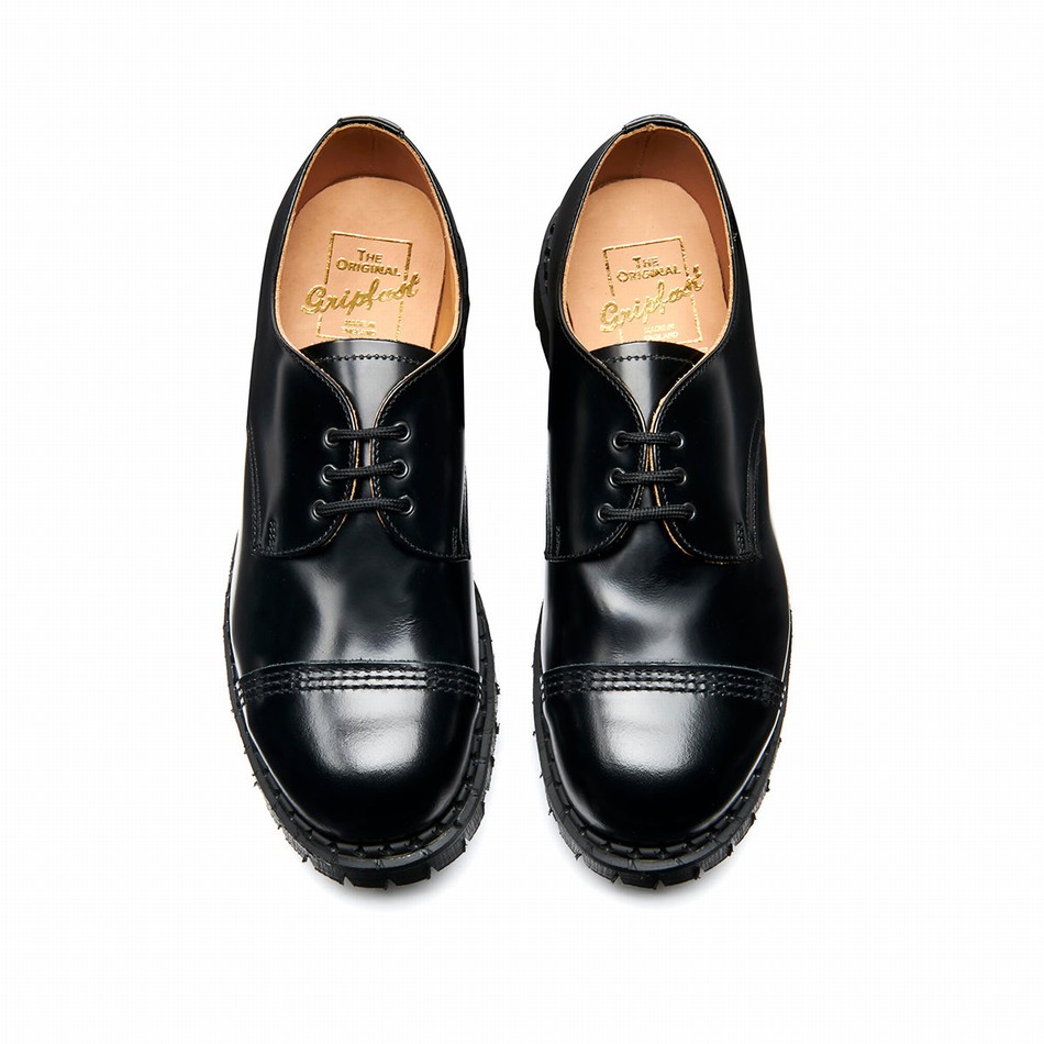 Solovair Hi-Shine Steel Toe Capped Gibson Sko Dame Sort | GF3-1370-BK-030