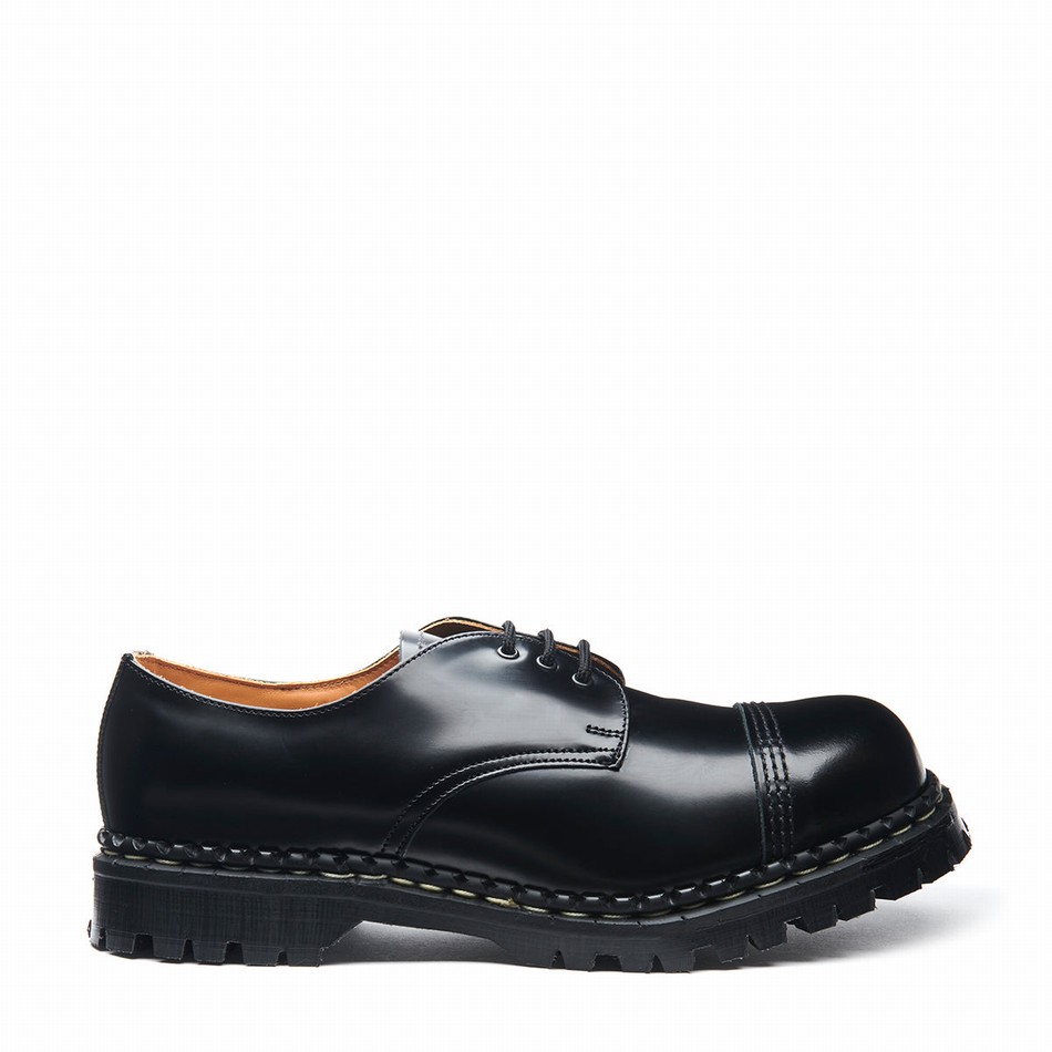 Solovair Hi-Shine Steel Toe Capped Gibson Sko Dame Sort | GF3-1370-BK-030
