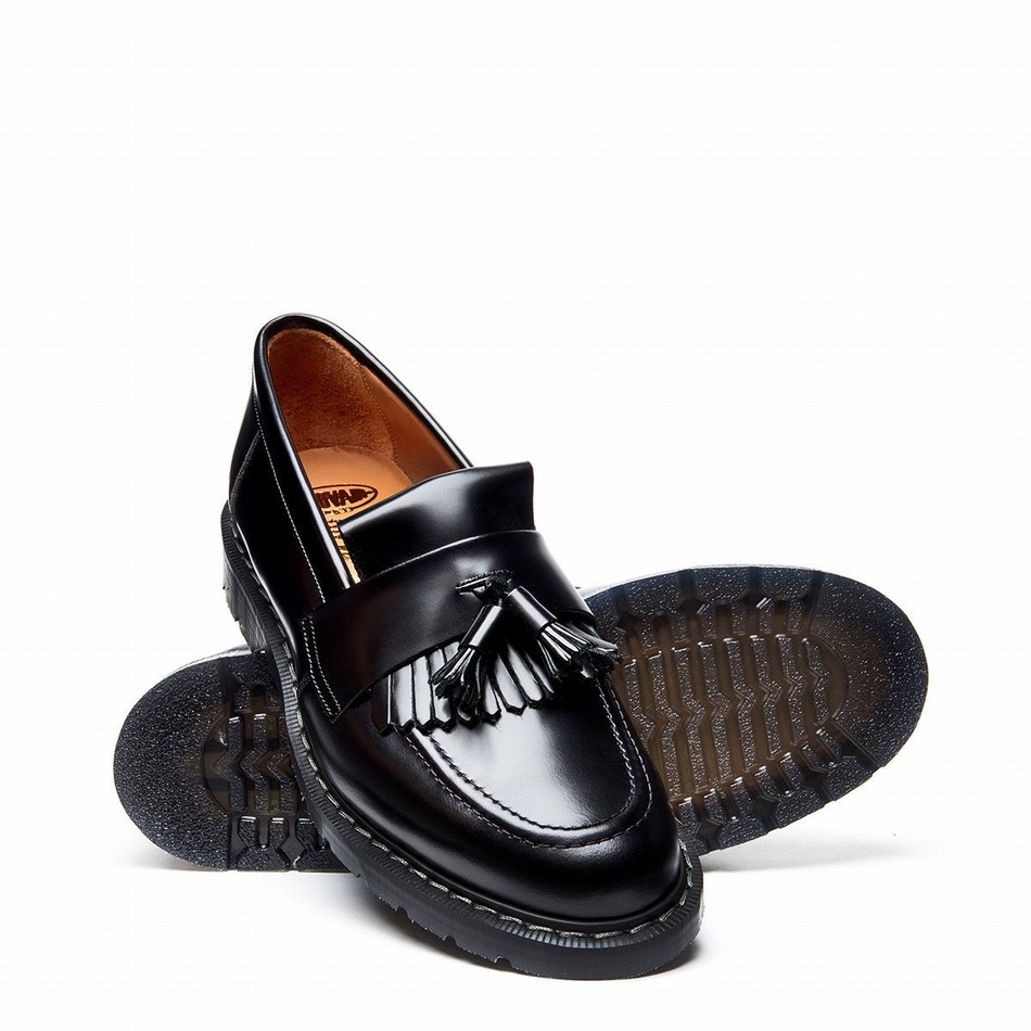 Solovair Hi-Shine Tassel Loafers Dame Sort | S0-1022-BK-G-030