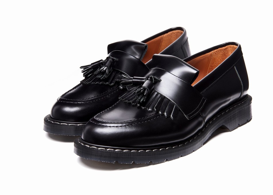 Solovair Hi-Shine Tassel Loafers Dame Sort | S0-1022-BK-G-030