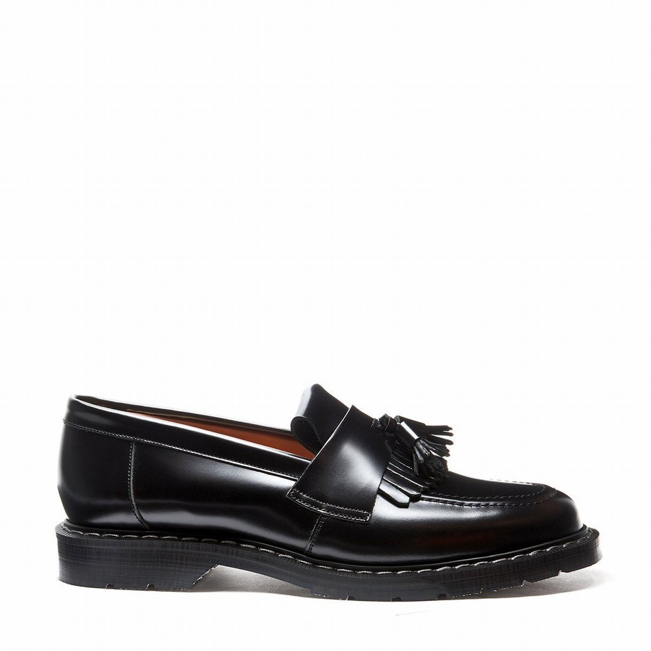Solovair Hi-Shine Tassel Loafers Dame Sort | S0-1022-BK-G-030