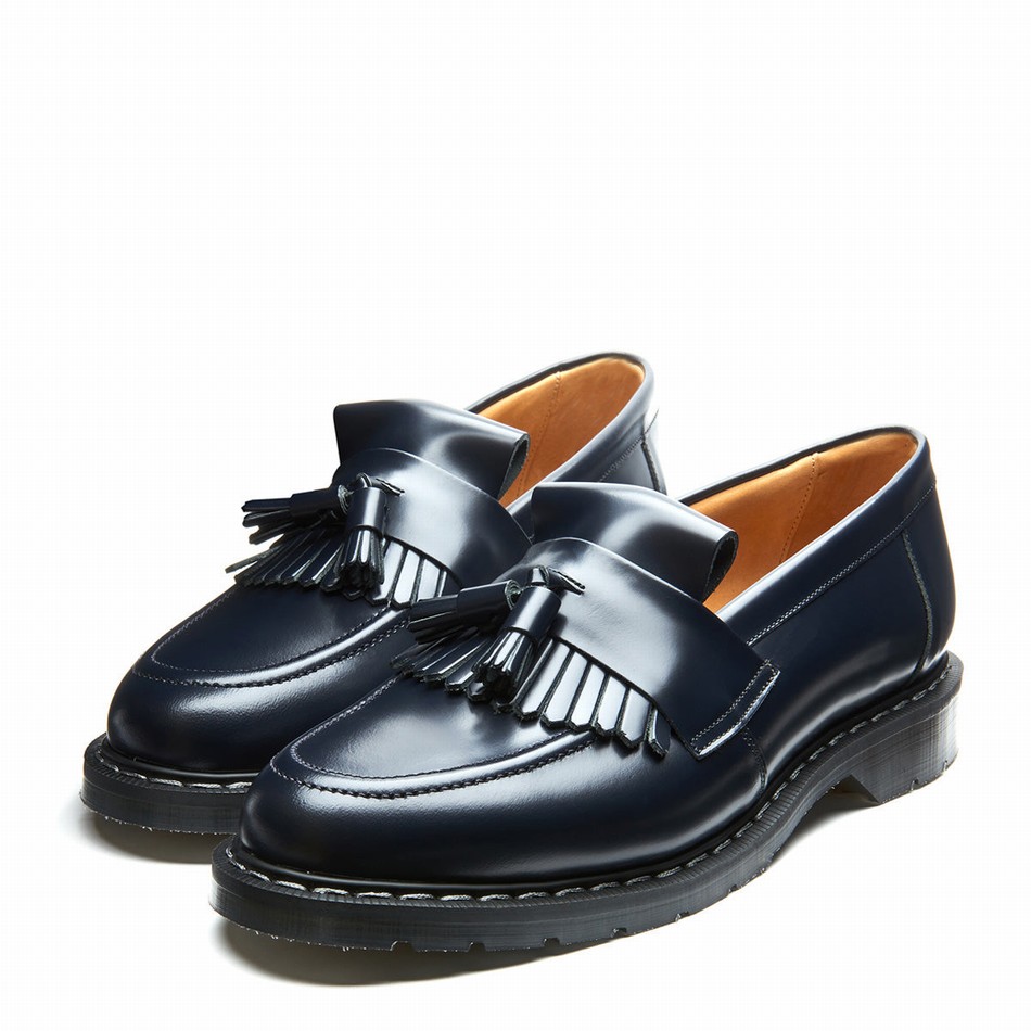Solovair Hi-Shine Tassel Loafers Herre Mørkeblå | S0-1022-NV-G-030