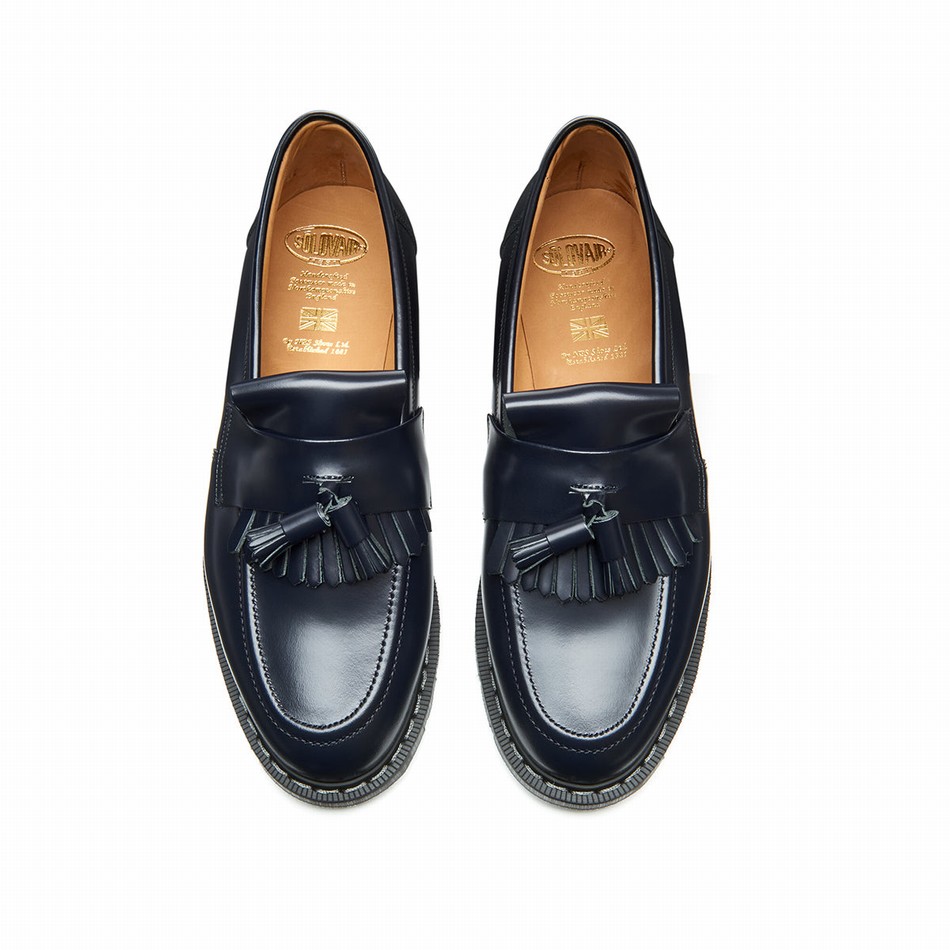 Solovair Hi-Shine Tassel Loafers Herre Mørkeblå | S0-1022-NV-G-030