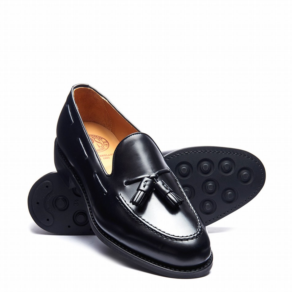 Solovair Hi-Shine Tassel Loafers Herre Sort | 130-131-065