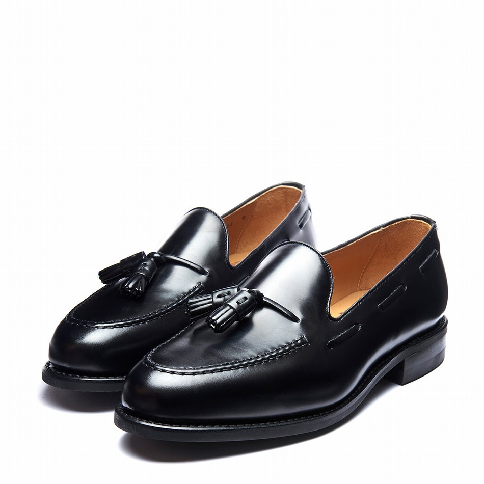 Solovair Hi-Shine Tassel Loafers Herre Sort | 130-131-065