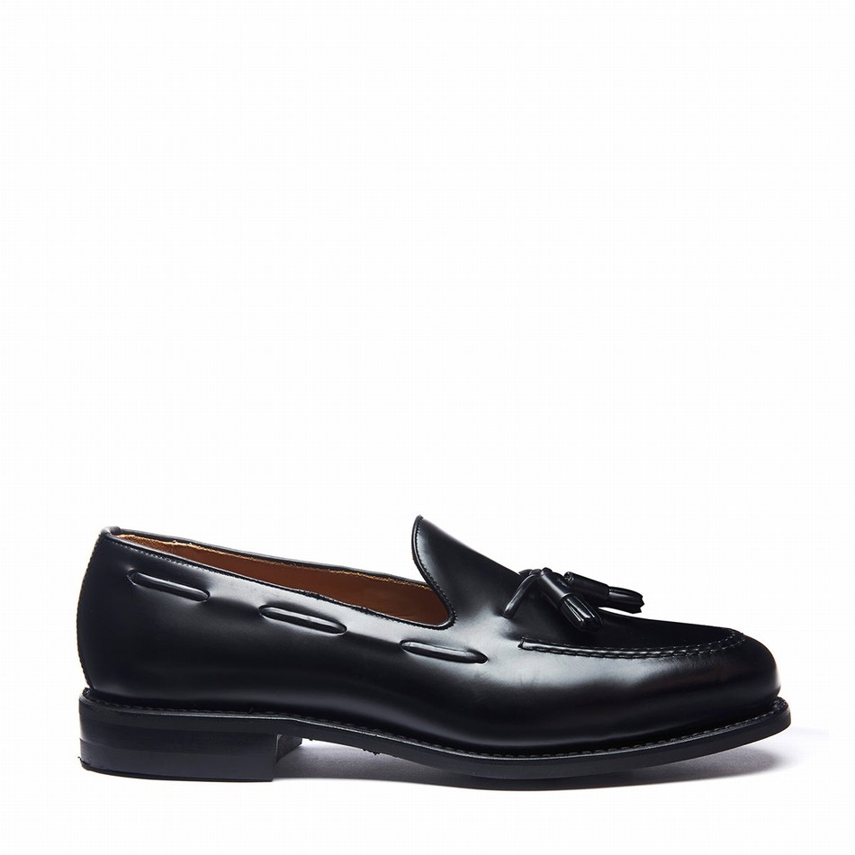 Solovair Hi-Shine Tassel Loafers Herre Sort | 130-131-065