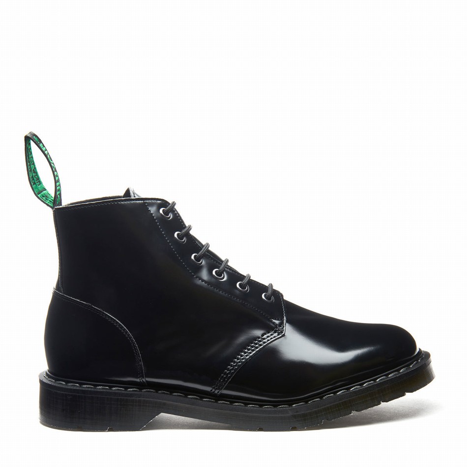 Solovair Hi-Shine Vegan 6 Eye Astronaut Støvler Dame Sort | VS6-969-BK-VEG-G-030