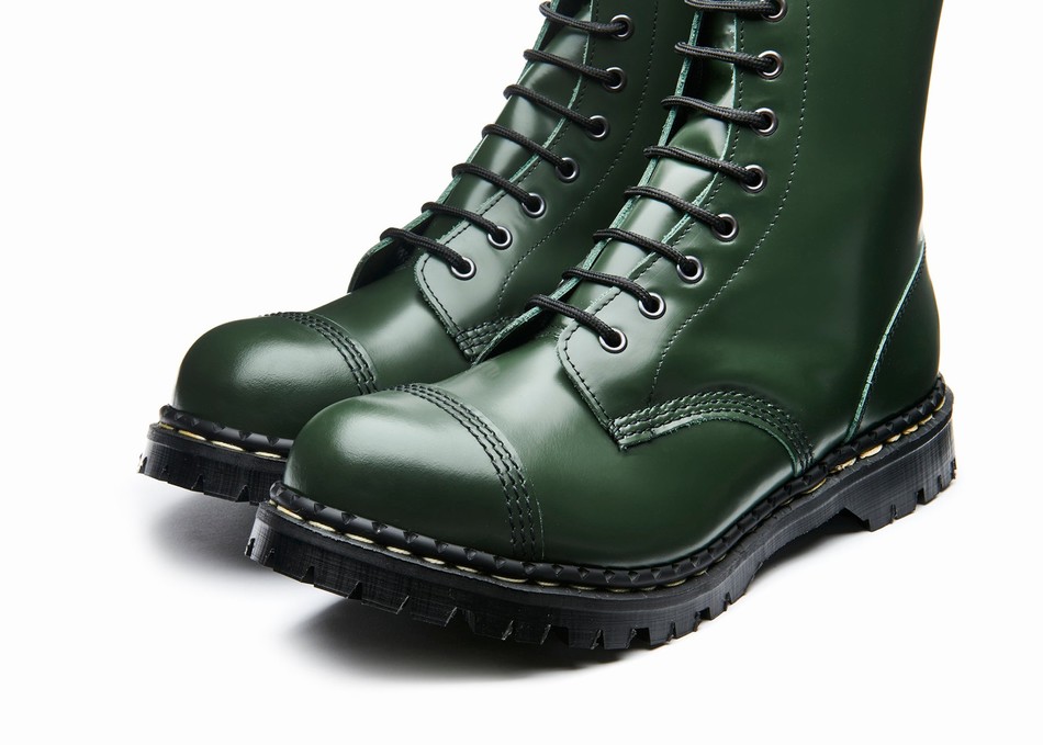 Solovair Hi Shine 10 Eye Steel Toe Capped Derby Støvler Dame Grøn | GF10-1980-GN-035