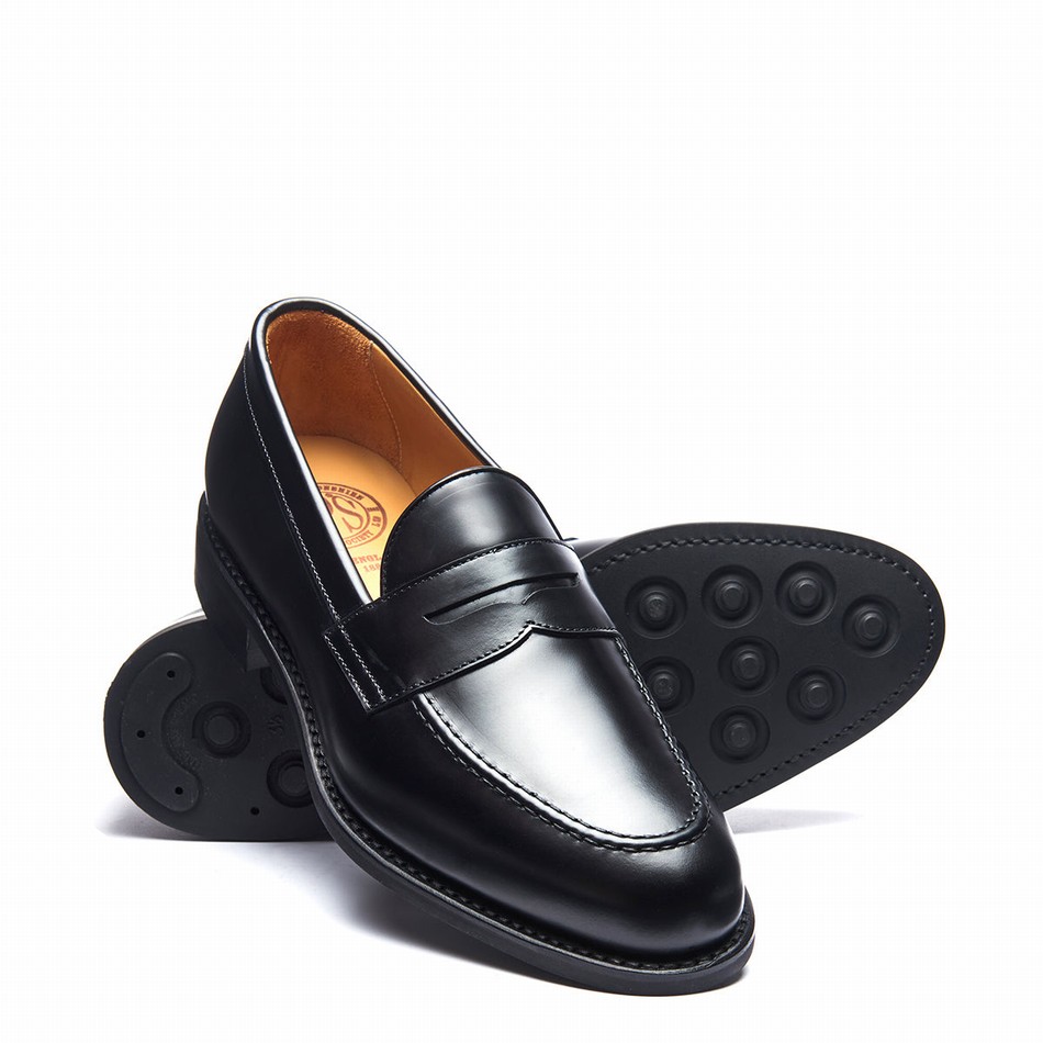 Solovair Hi Shine Penny Loafers Herre Sort | 970-025-060