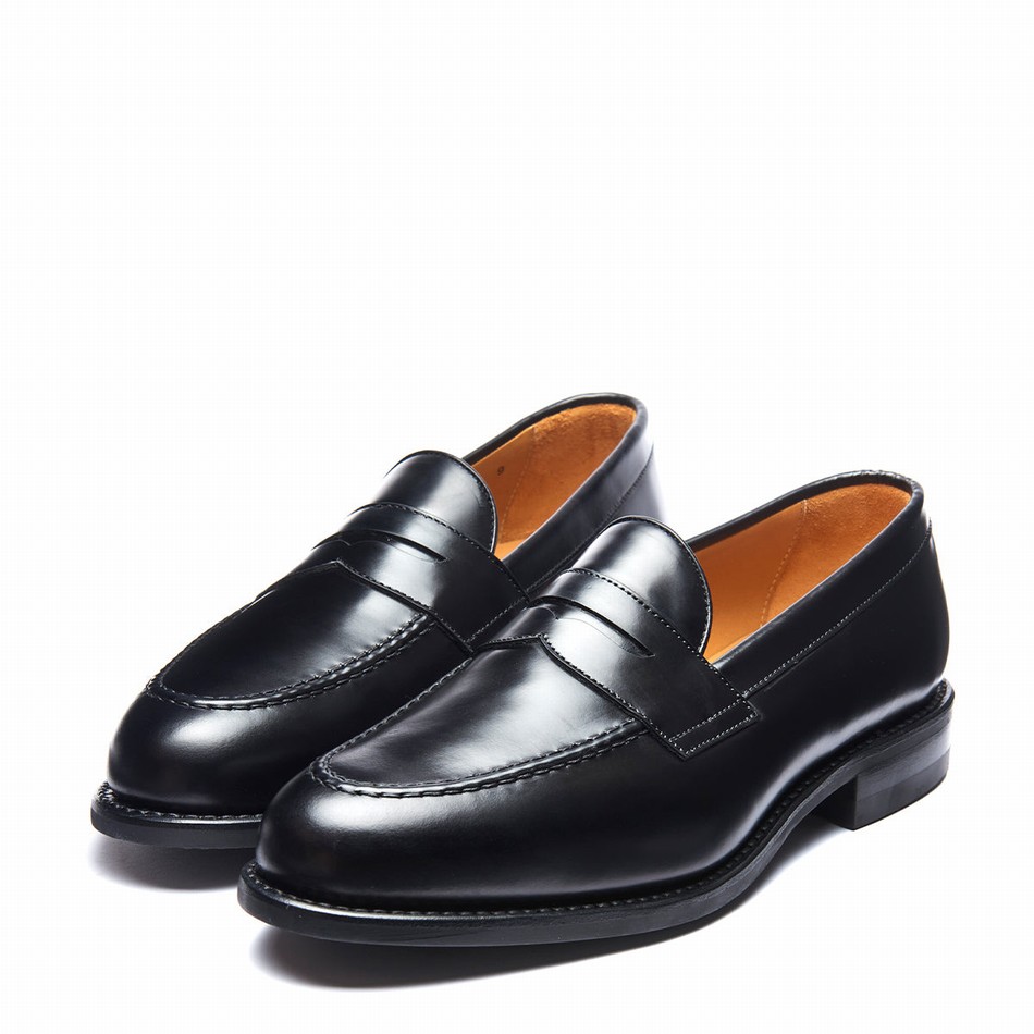 Solovair Hi Shine Penny Loafers Herre Sort | 970-025-060