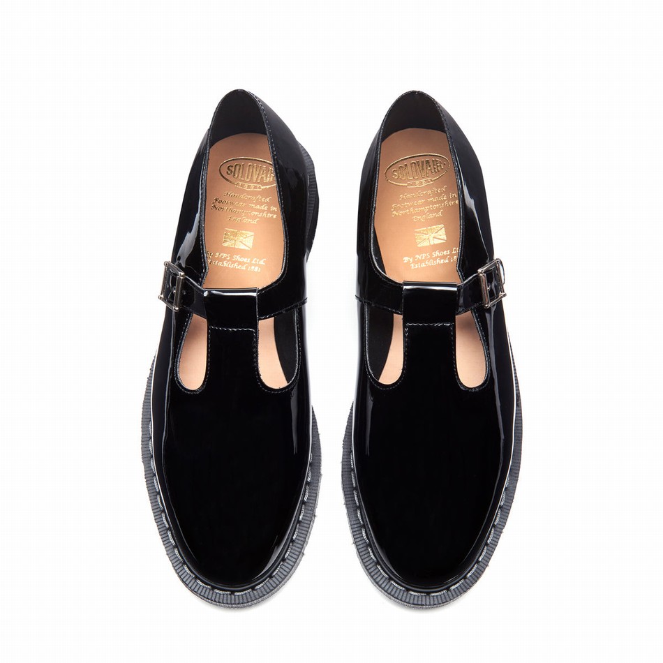 Solovair Patent Mary Jane Sko Herre Sort | S0-393-BK-PT-G-030