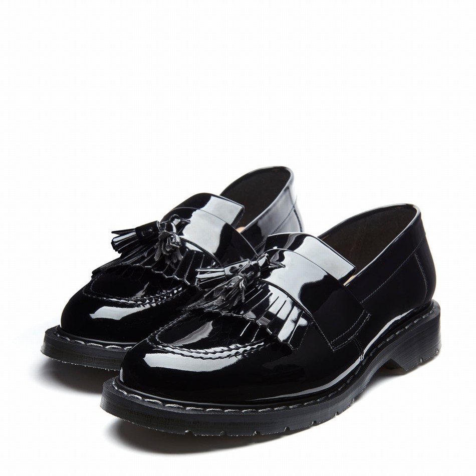 Solovair Patent Tassel Loafers Herre Sort | S0-1022-BK-PT-G-030