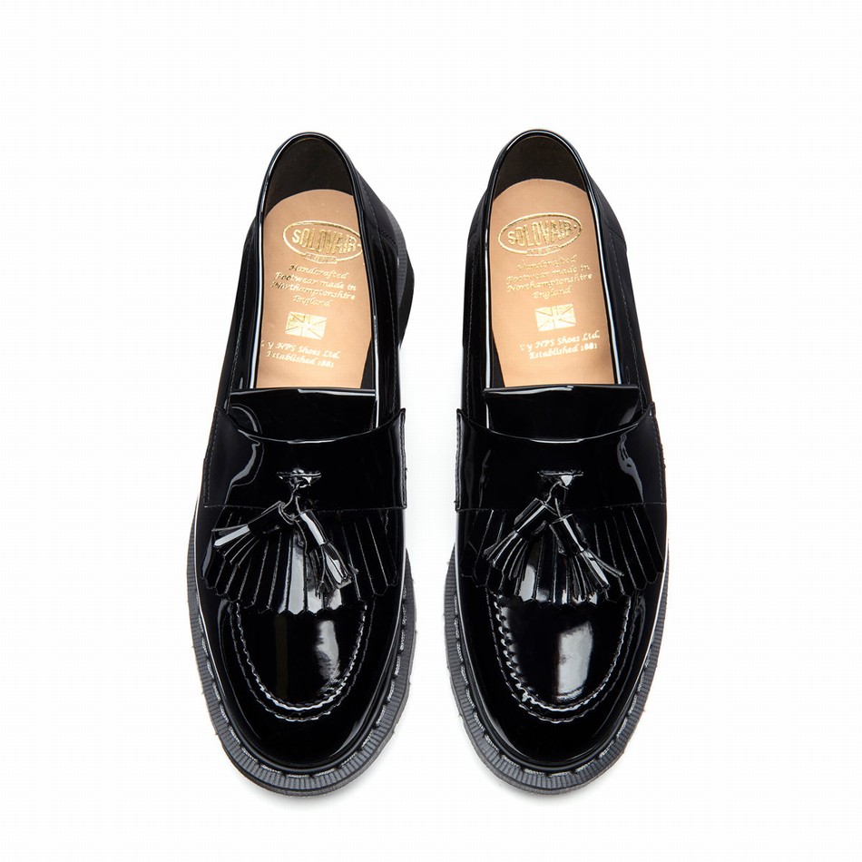 Solovair Patent Tassel Loafers Herre Sort | S0-1022-BK-PT-G-030