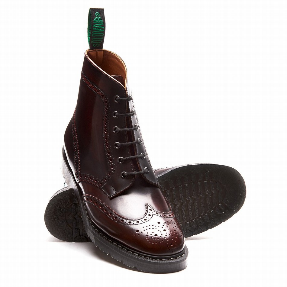 Solovair Rub-Off 6 Eye Brogue Støvler Dame Bordeaux | S6-019-BUR-G-030