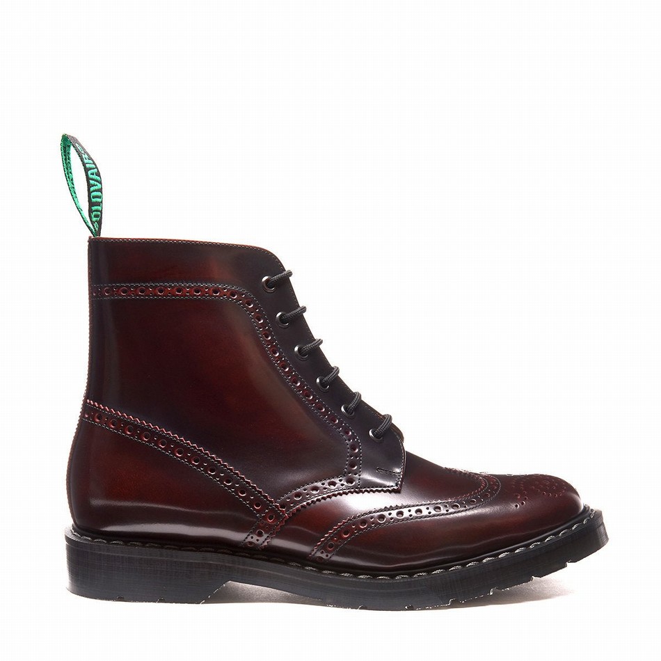 Solovair Rub-Off 6 Eye Brogue Støvler Dame Bordeaux | S6-019-BUR-G-030