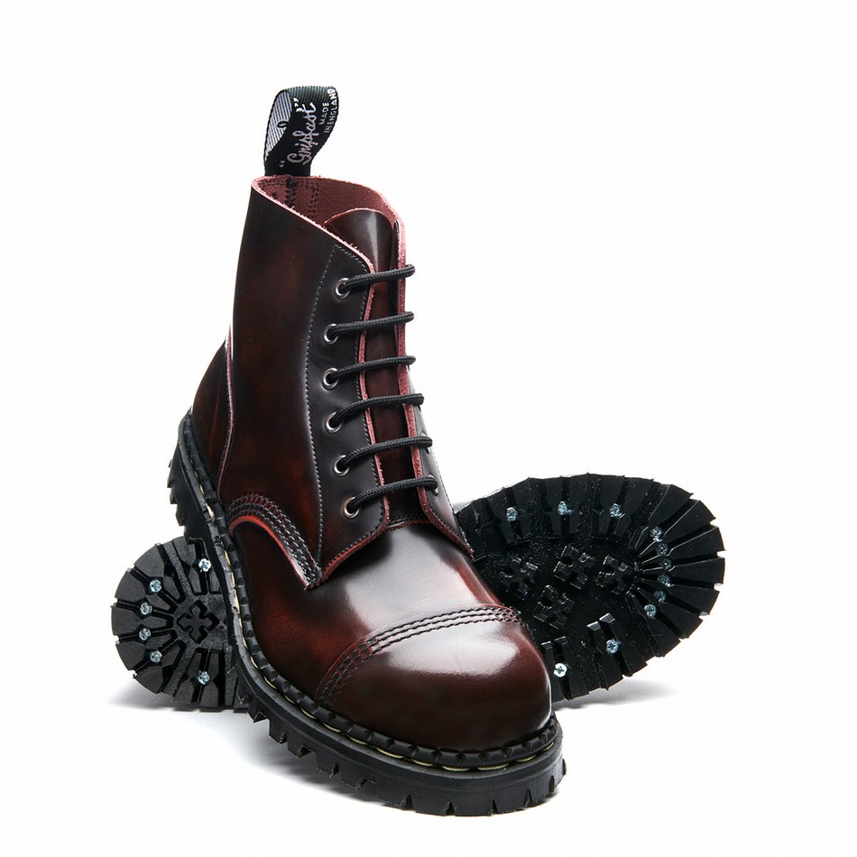 Solovair Rub-Off 6 Eye Steel Toe Capped Derby Støvler Herre Bordeaux | GF6-1710-BUR-RO-030