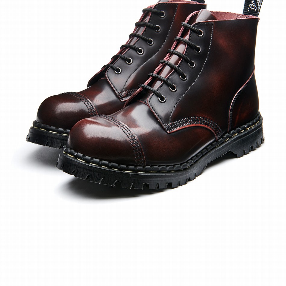 Solovair Rub-Off 6 Eye Steel Toe Capped Derby Støvler Herre Bordeaux | GF6-1710-BUR-RO-030