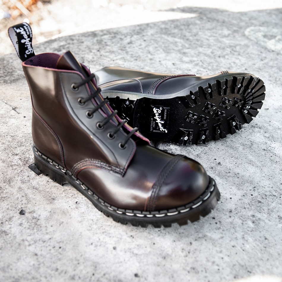 Solovair Rub-Off 6 Eye Steel Toe Capped Derby Støvler Herre Bordeaux | GF6-1710-BUR-RO-030