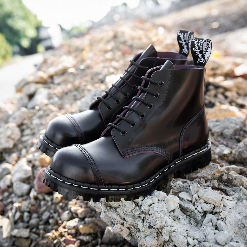 Solovair Rub-Off 6 Eye Steel Toe Capped Derby Støvler Herre Bordeaux | GF6-1710-BUR-RO-030