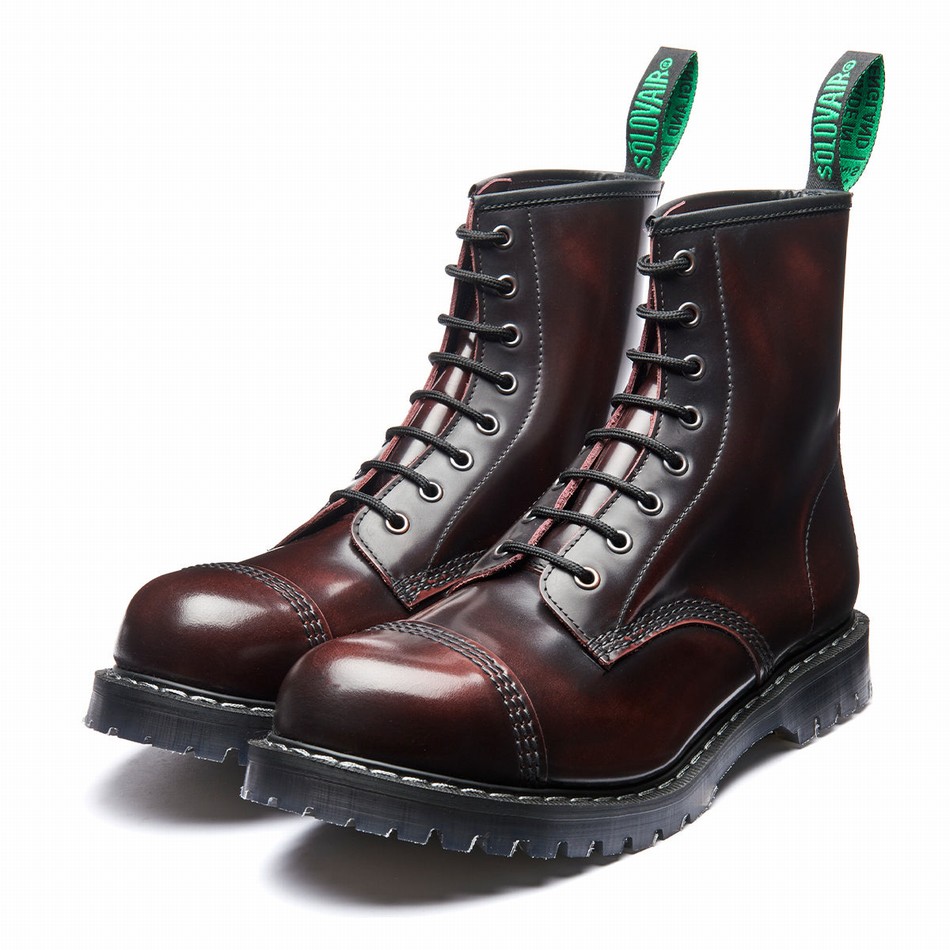 Solovair Rub-Off 8 Eye Steel Toe Derby Støvler Herre Bordeaux | SC8-1550-BUR-G-060